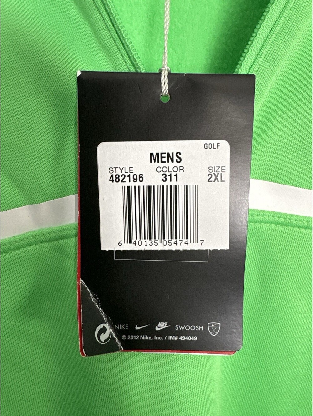 NEW NIKE GOLF Standard Fit Mens 2XL Therma-Fit Green L/S 1/2 Zip Pullover Hootie - Picture 3 of 5